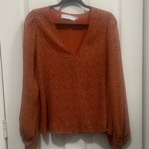 Astr Rust Red V-Neck Long Sleeve Blouse